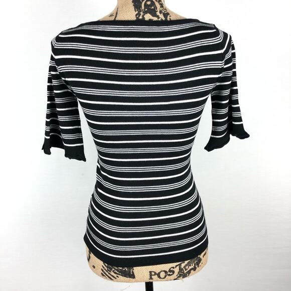 ModCloth And Some Ruffle Knit Top Stripe NWOT Size XXS Half Sleeve Black White - Picture 3 of 8
